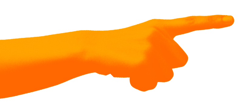 Orange hand silhouette with index finger extended, pointing to the right.
