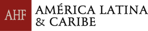 Brand logo: burgundy vertical panel with 'AHF' beside 'AMÉRICA LATINA & CARIBE' in a serif font.